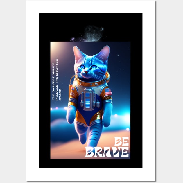 Cute funny  cat walk in space Wall Art by Nasromaystro